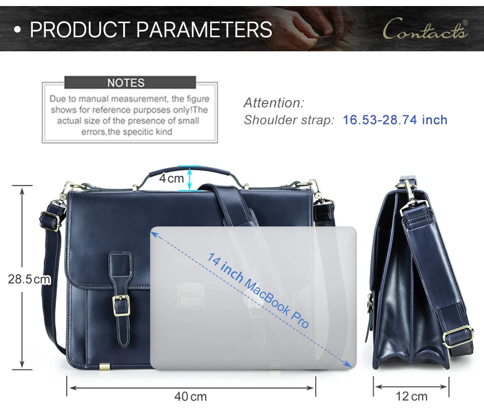 CONTACT'S Genuine Leather Business Bags for Men High Quality Briefcase Office Bag Male Tote Laptop Bags Portfolio Bag Document