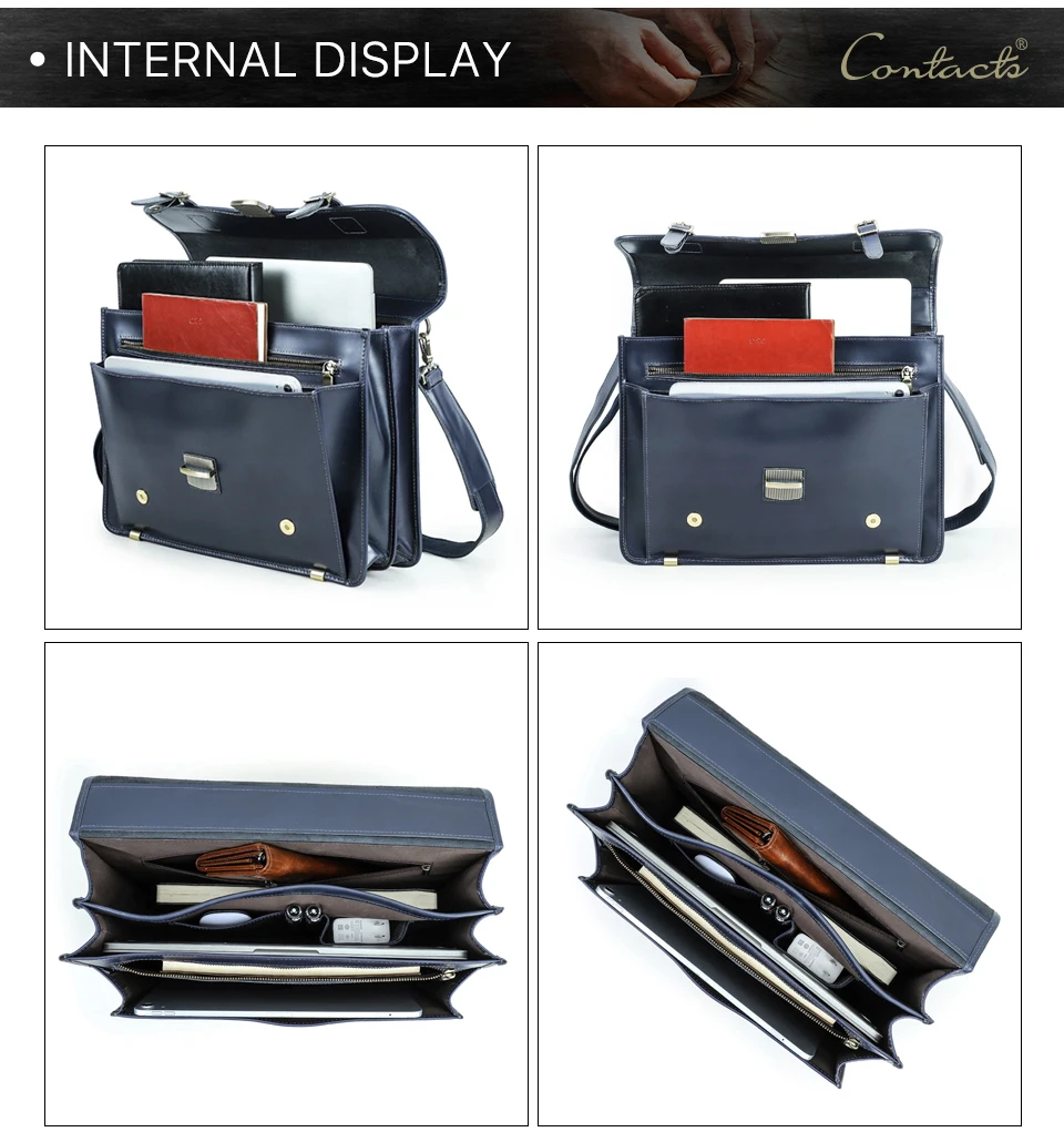 CONTACT'S Genuine Leather Business Bags for Men High Quality Briefcase Office Bag Male Tote Laptop Bags Portfolio Bag Document