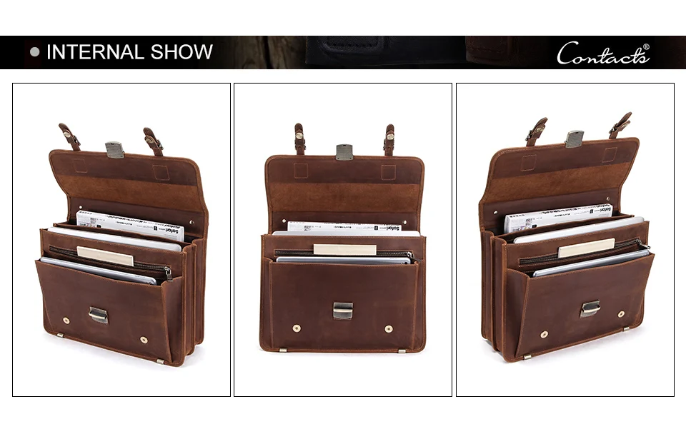 CONTACT'S Genuine Leather Business Bags for Men High Quality Briefcase Office Bag Male Tote Laptop Bags Portfolio Bag Document