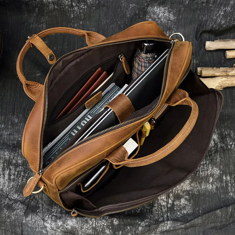 Retro Laptop Briefcase Bag Genuine Leather Handbags Casual 15.6' Business Bag Daily Working Tote Bags Men Male Bag for Documents