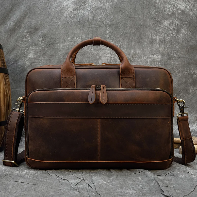 Retro Laptop Briefcase Bag Genuine Leather Handbags Casual 15.6' Business Bag Daily Working Tote Bags Men Male Bag for Documents