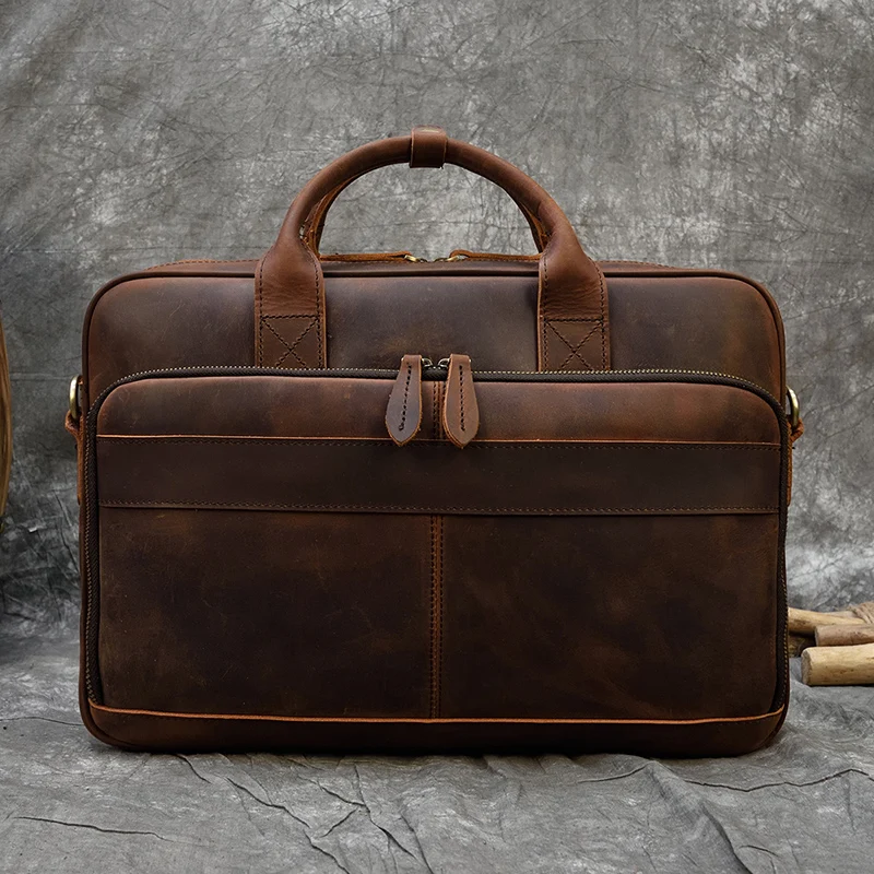 Retro Laptop Briefcase Bag Genuine Leather Handbags Casual 15.6' Business Bag Daily Working Tote Bags Men Male Bag for Documents