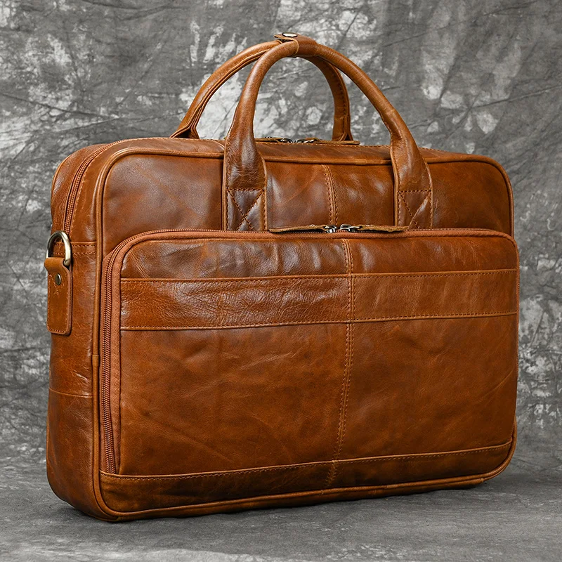 Retro Laptop Briefcase Bag Genuine Leather Handbags Casual 15.6' Business Bag Daily Working Tote Bags Men Male Bag for Documents
