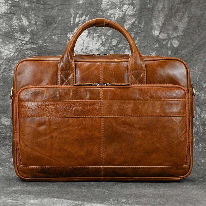 Retro Laptop Briefcase Bag Genuine Leather Handbags Casual 15.6' Business Bag Daily Working Tote Bags Men Male Bag for Documents