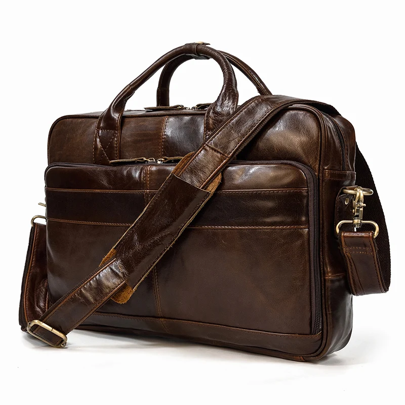 Retro Laptop Briefcase Bag Genuine Leather Handbags Casual 15.6' Business Bag Daily Working Tote Bags Men Male Bag for Documents