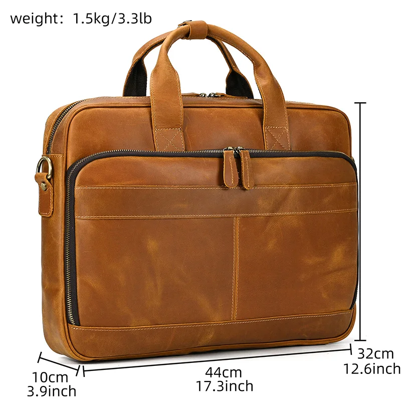 Retro Laptop Briefcase Bag Genuine Leather Handbags Casual 15.6' Business Bag Daily Working Tote Bags Men Male Bag for Documents
