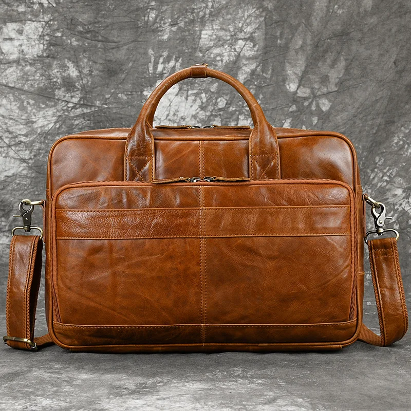 Retro Laptop Briefcase Bag Genuine Leather Handbags Casual 15.6' Business Bag Daily Working Tote Bags Men Male Bag for Documents
