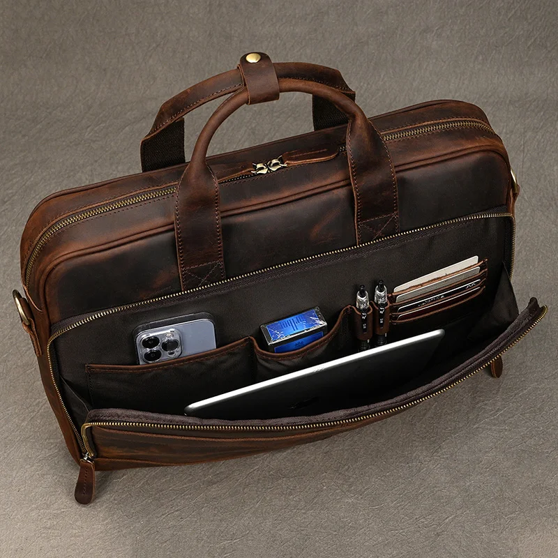 Retro Laptop Briefcase Bag Genuine Leather Handbags Casual 15.6' Business Bag Daily Working Tote Bags Men Male Bag for Documents