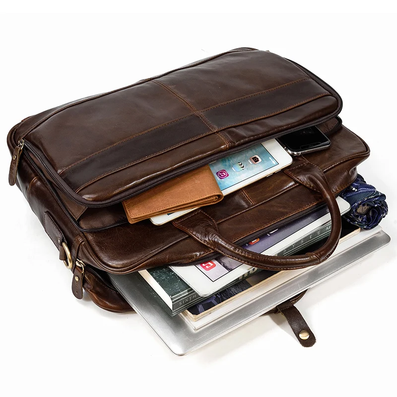 Retro Laptop Briefcase Bag Genuine Leather Handbags Casual 15.6' Business Bag Daily Working Tote Bags Men Male Bag for Documents