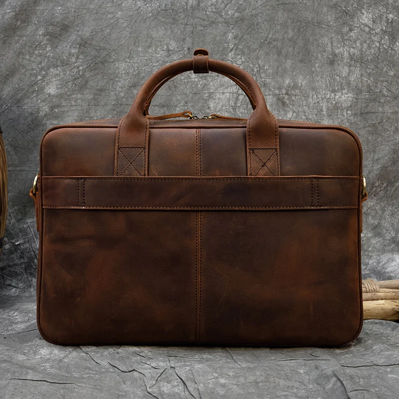 Retro Laptop Briefcase Bag Genuine Leather Handbags Casual 15.6' Business Bag Daily Working Tote Bags Men Male Bag for Documents