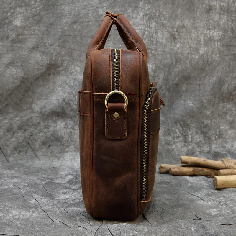 Retro Laptop Briefcase Bag Genuine Leather Handbags Casual 15.6' Business Bag Daily Working Tote Bags Men Male Bag for Documents