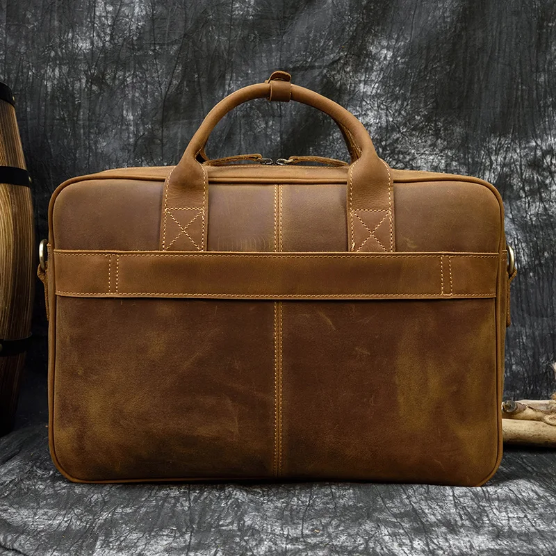 Retro Laptop Briefcase Bag Genuine Leather Handbags Casual 15.6' Business Bag Daily Working Tote Bags Men Male Bag for Documents