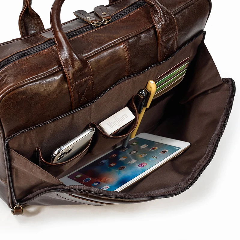 Retro Laptop Briefcase Bag Genuine Leather Handbags Casual 15.6' Business Bag Daily Working Tote Bags Men Male Bag for Documents