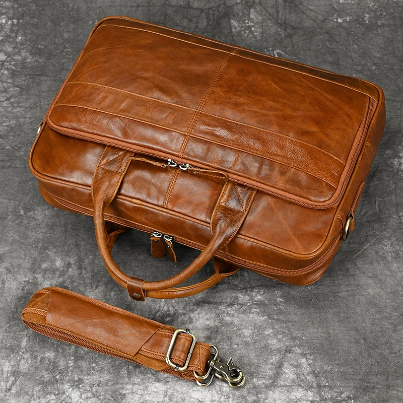 Retro Laptop Briefcase Bag Genuine Leather Handbags Casual 15.6' Business Bag Daily Working Tote Bags Men Male Bag for Documents