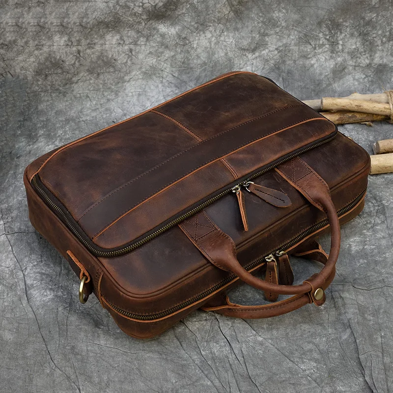 Retro Laptop Briefcase Bag Genuine Leather Handbags Casual 15.6' Business Bag Daily Working Tote Bags Men Male Bag for Documents