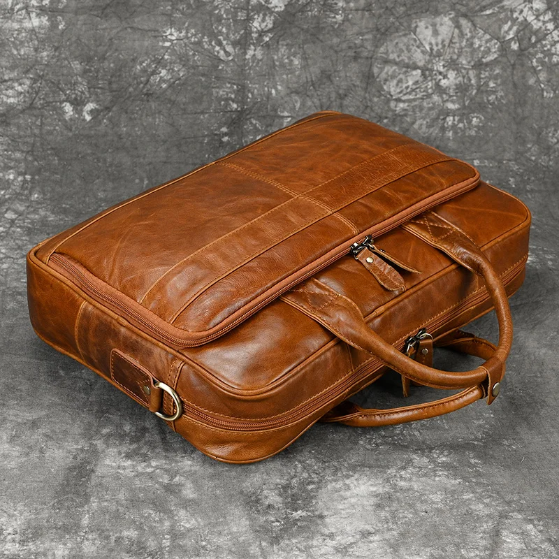 Retro Laptop Briefcase Bag Genuine Leather Handbags Casual 15.6' Business Bag Daily Working Tote Bags Men Male Bag for Documents