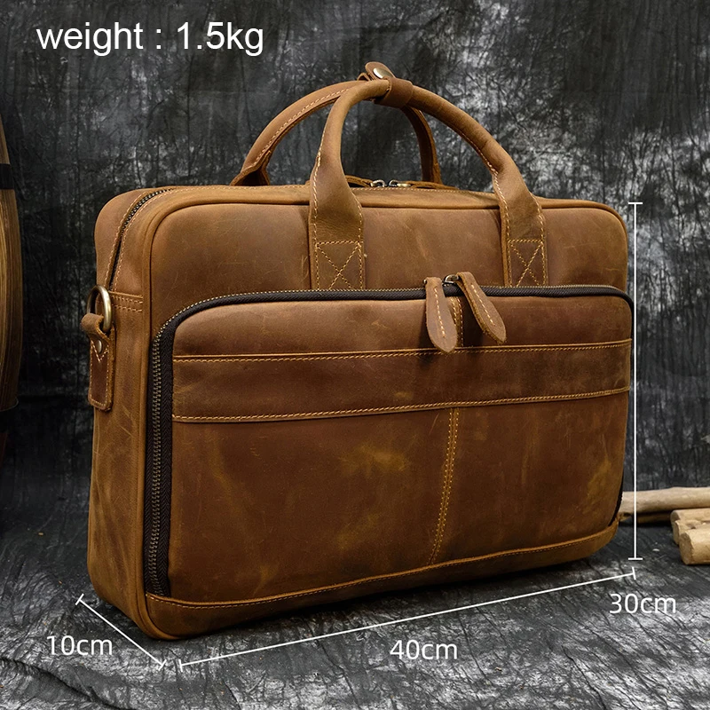 Retro Laptop Briefcase Bag Genuine Leather Handbags Casual 15.6' Business Bag Daily Working Tote Bags Men Male Bag for Documents