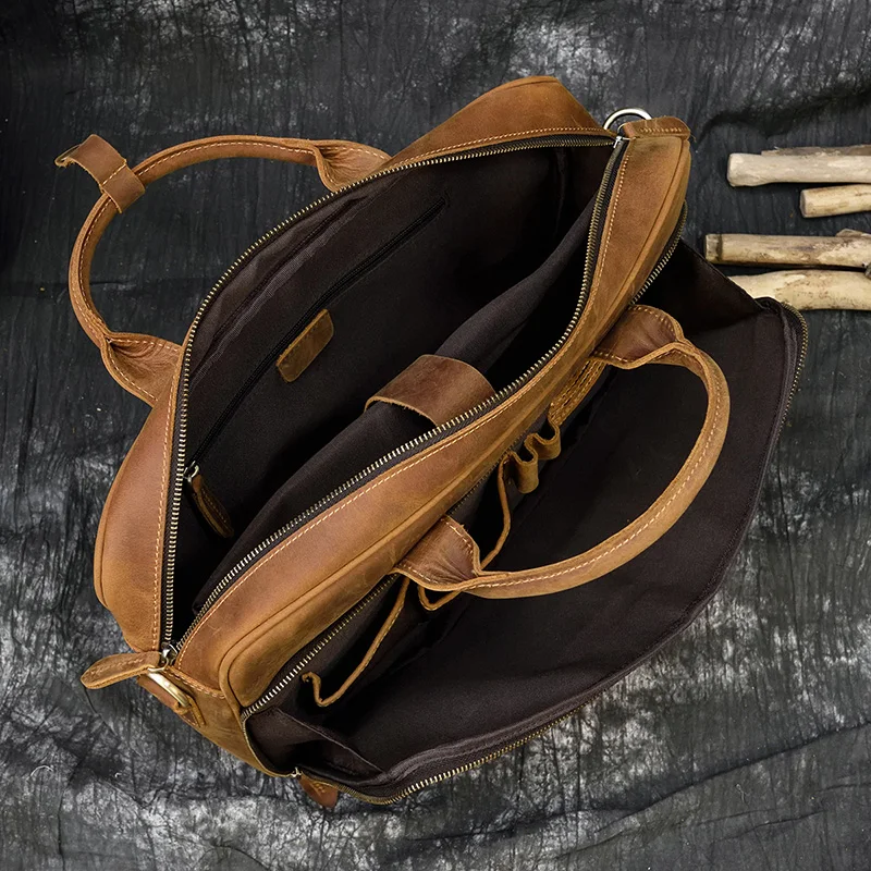 Retro Laptop Briefcase Bag Genuine Leather Handbags Casual 15.6' Business Bag Daily Working Tote Bags Men Male Bag for Documents