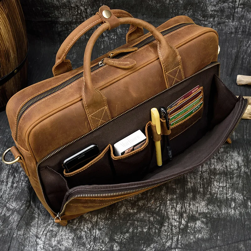 Retro Laptop Briefcase Bag Genuine Leather Handbags Casual 15.6' Business Bag Daily Working Tote Bags Men Male Bag for Documents