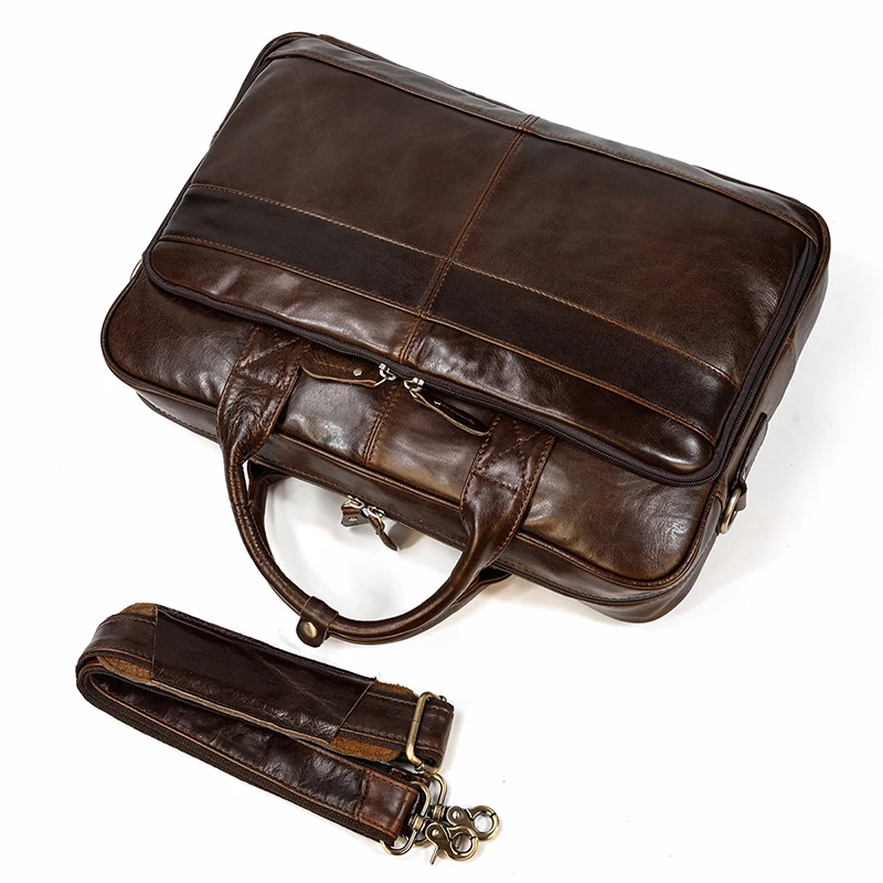 Retro Laptop Briefcase Bag Genuine Leather Handbags Casual 15.6' Business Bag Daily Working Tote Bags Men Male Bag for Documents