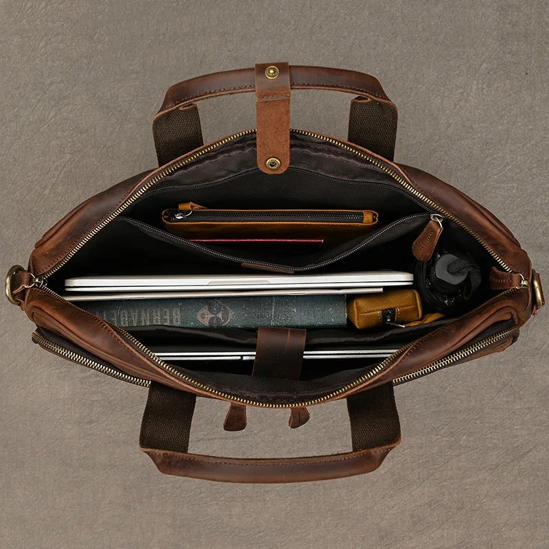 Retro Laptop Briefcase Bag Genuine Leather Handbags Casual 15.6' Business Bag Daily Working Tote Bags Men Male Bag for Documents