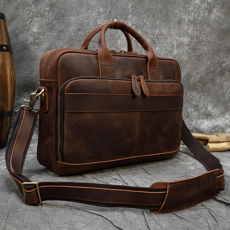 Retro Laptop Briefcase Bag Genuine Leather Handbags Casual 15.6' Business Bag Daily Working Tote Bags Men Male Bag for Documents