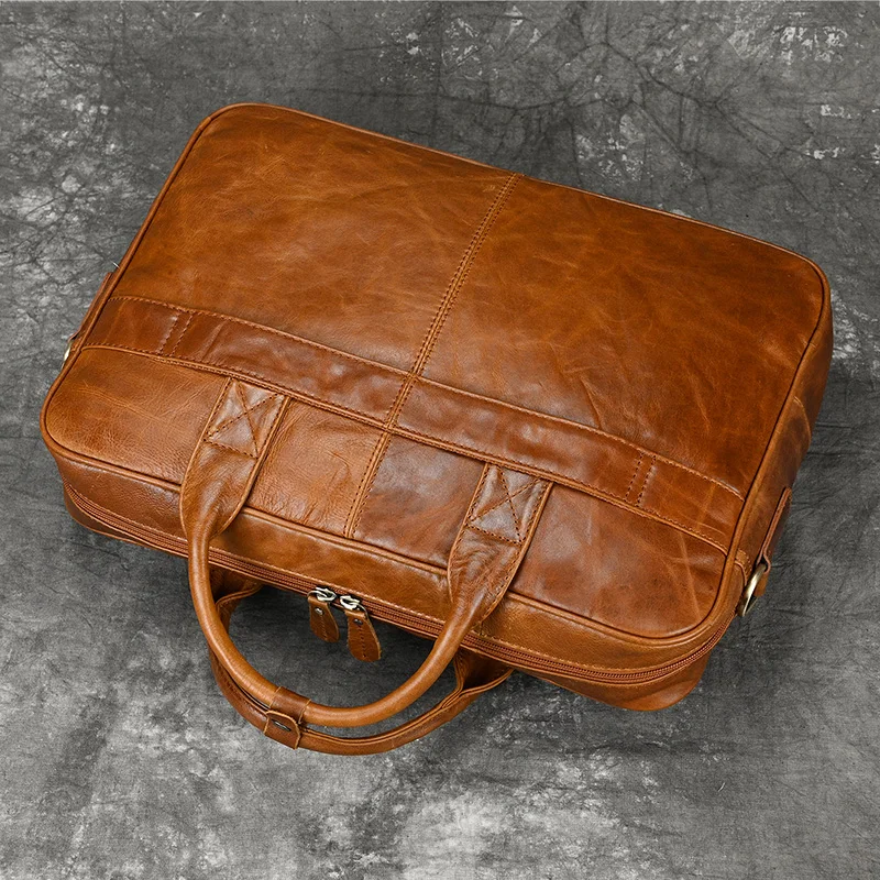 Retro Laptop Briefcase Bag Genuine Leather Handbags Casual 15.6' Business Bag Daily Working Tote Bags Men Male Bag for Documents