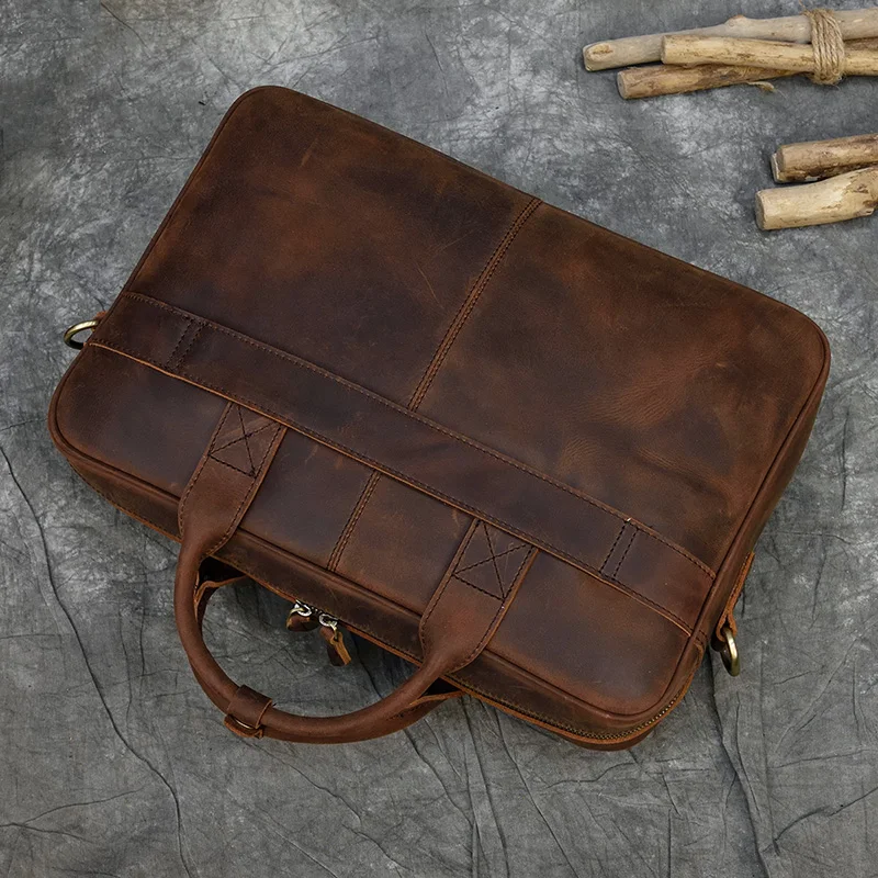 Retro Laptop Briefcase Bag Genuine Leather Handbags Casual 15.6' Business Bag Daily Working Tote Bags Men Male Bag for Documents
