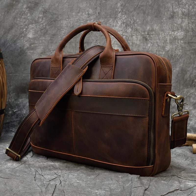Retro Laptop Briefcase Bag Genuine Leather Handbags Casual 15.6' Business Bag Daily Working Tote Bags Men Male Bag for Documents