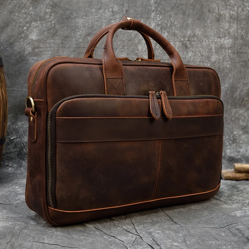 Retro Laptop Briefcase Bag Genuine Leather Handbags Casual 15.6' Business Bag Daily Working Tote Bags Men Male Bag for Documents