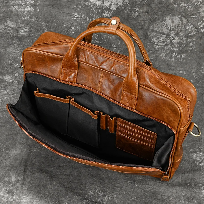 Retro Laptop Briefcase Bag Genuine Leather Handbags Casual 15.6' Business Bag Daily Working Tote Bags Men Male Bag for Documents