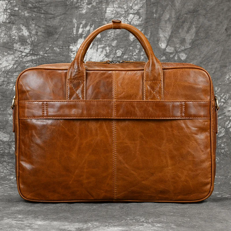Retro Laptop Briefcase Bag Genuine Leather Handbags Casual 15.6' Business Bag Daily Working Tote Bags Men Male Bag for Documents