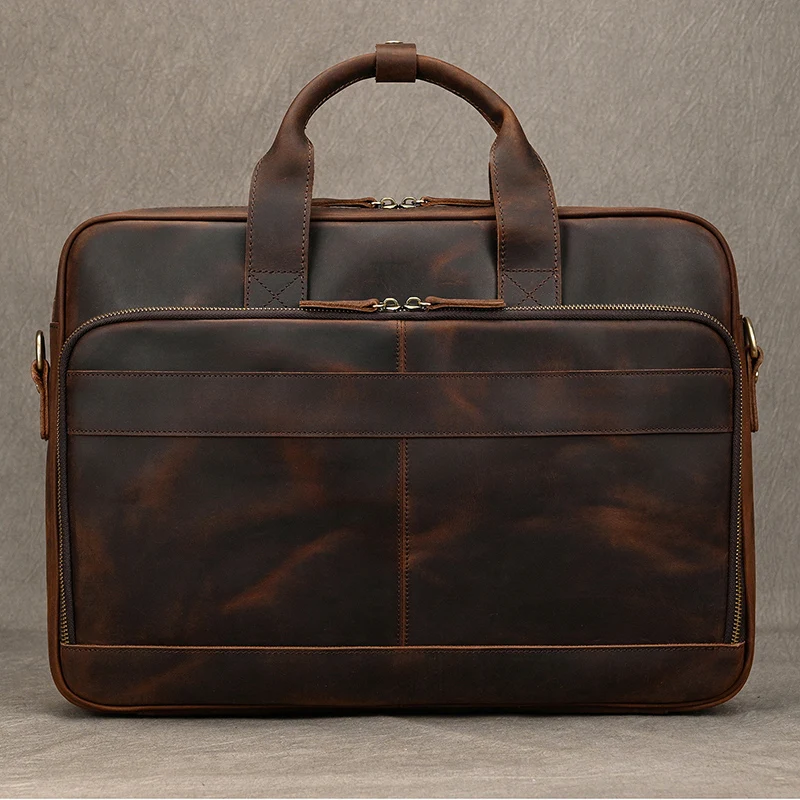 Retro Laptop Briefcase Bag Genuine Leather Handbags Casual 15.6' Business Bag Daily Working Tote Bags Men Male Bag for Documents