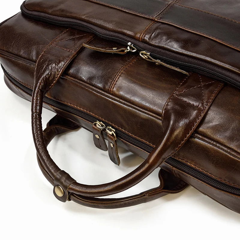 Retro Laptop Briefcase Bag Genuine Leather Handbags Casual 15.6' Business Bag Daily Working Tote Bags Men Male Bag for Documents