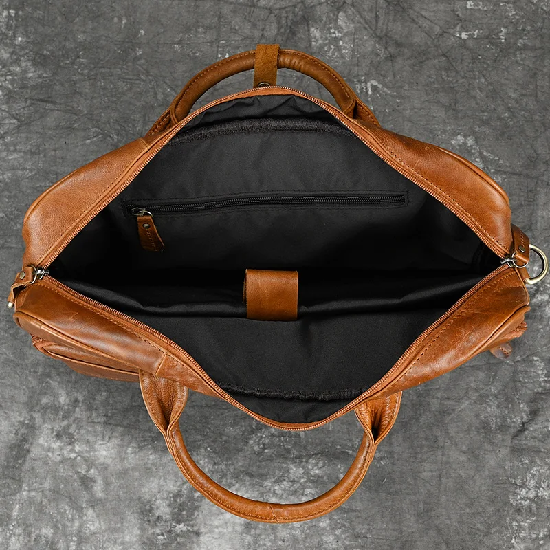 Retro Laptop Briefcase Bag Genuine Leather Handbags Casual 15.6' Business Bag Daily Working Tote Bags Men Male Bag for Documents