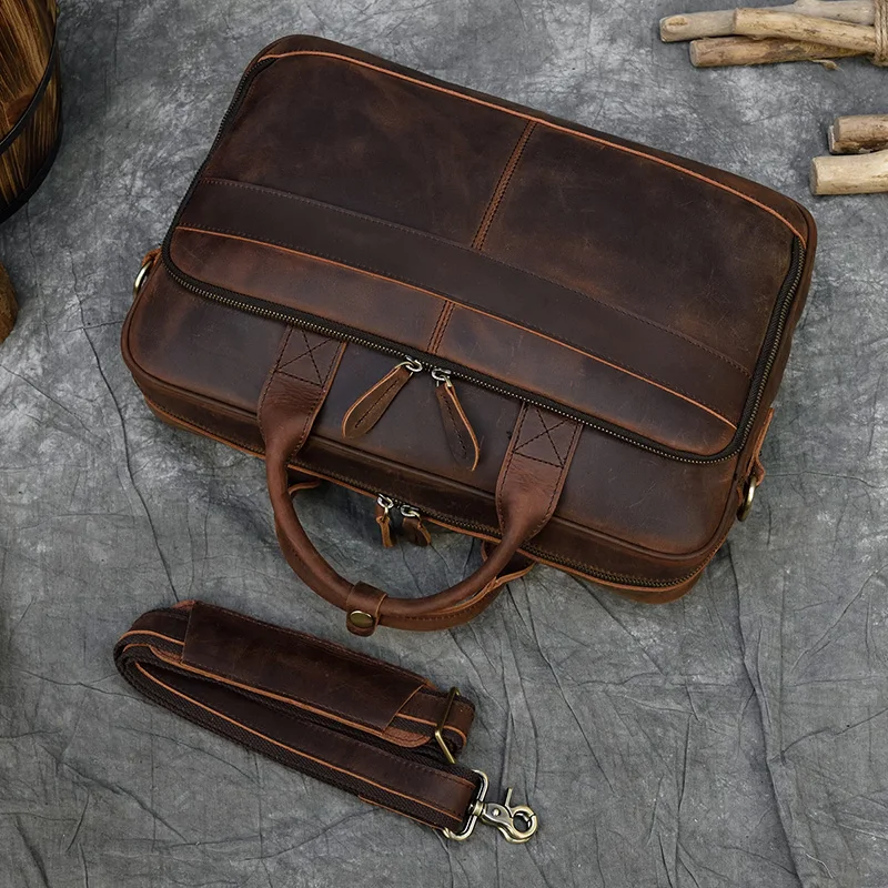 Retro Laptop Briefcase Bag Genuine Leather Handbags Casual 15.6' Business Bag Daily Working Tote Bags Men Male Bag for Documents