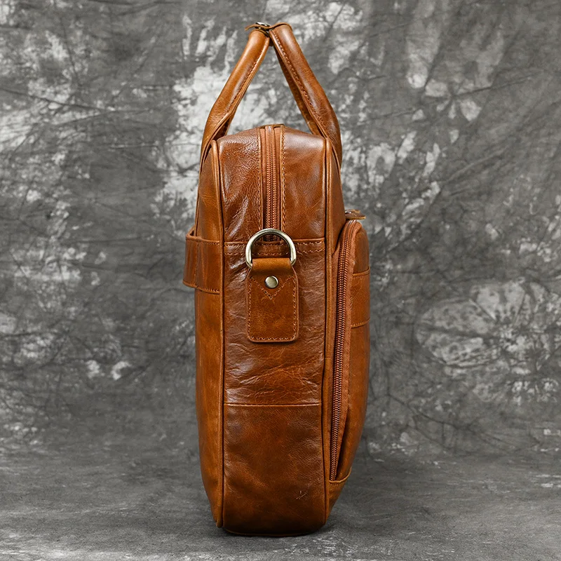 Retro Laptop Briefcase Bag Genuine Leather Handbags Casual 15.6' Business Bag Daily Working Tote Bags Men Male Bag for Documents