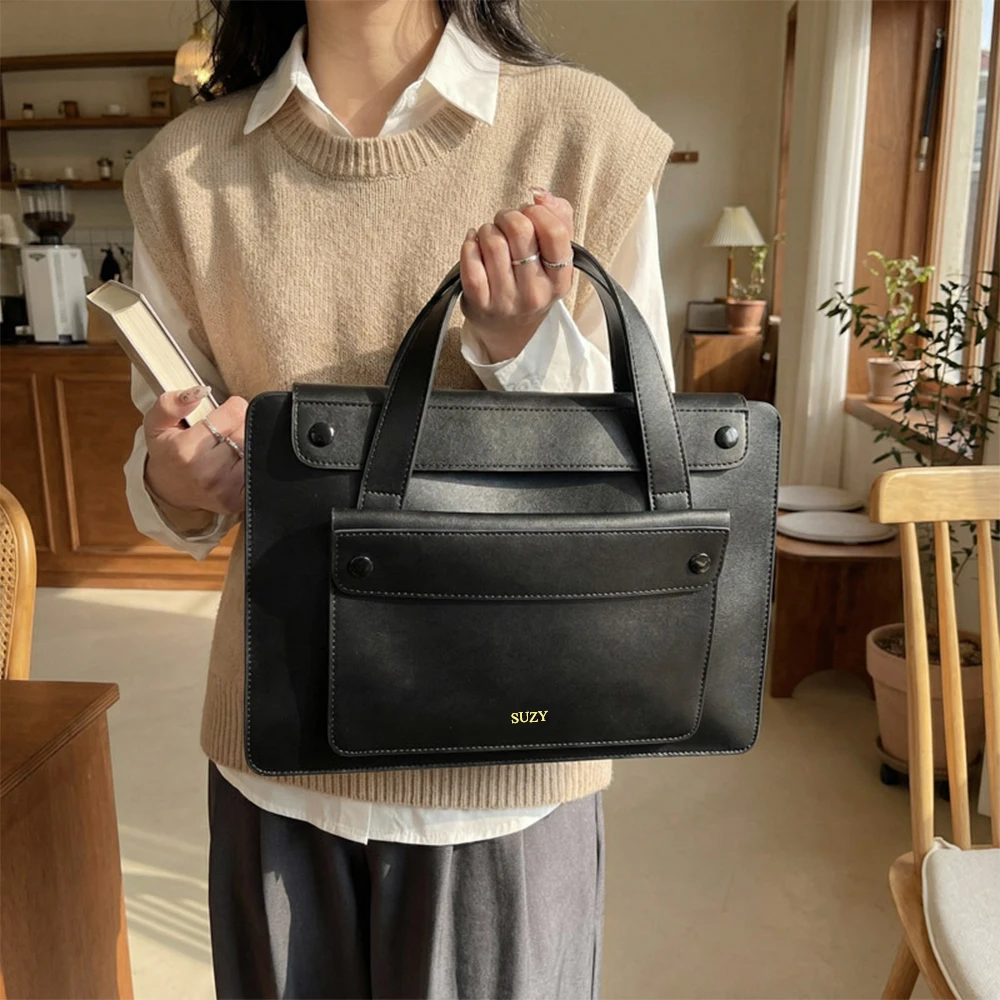 Business Office Luxury Personalized Briefcase Commuting Woman PU Leather Large Capacity Documrnt Bag Travel 14 Inch Laptop Bag