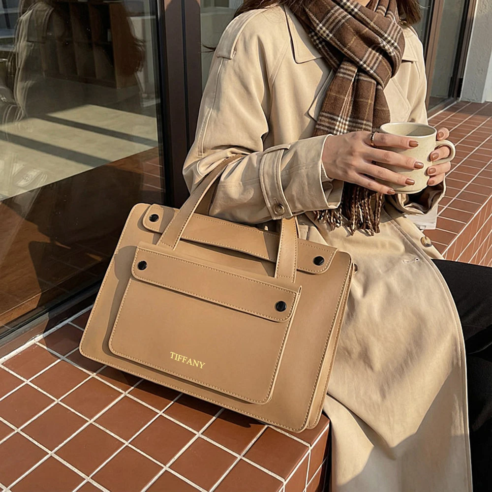 Business Office Luxury Personalized Briefcase Commuting Woman PU Leather Large Capacity Documrnt Bag Travel 14 Inch Laptop Bag