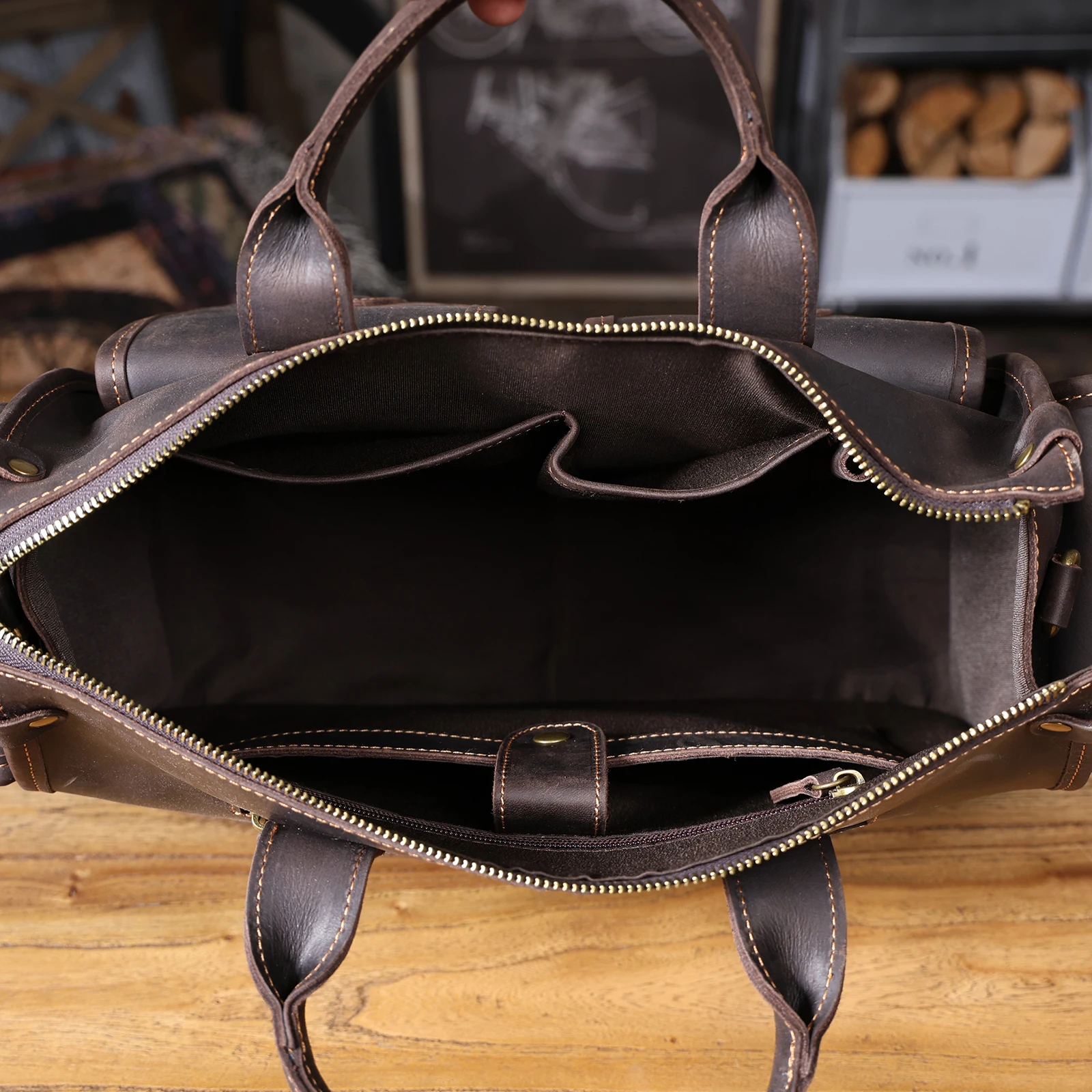 S.WORKER Vintage Genuine Leather Men's Briefcase 14" Laptop Bags Crazy Horse Leather Messenger Handbag Cowhide Idea Gift For Men