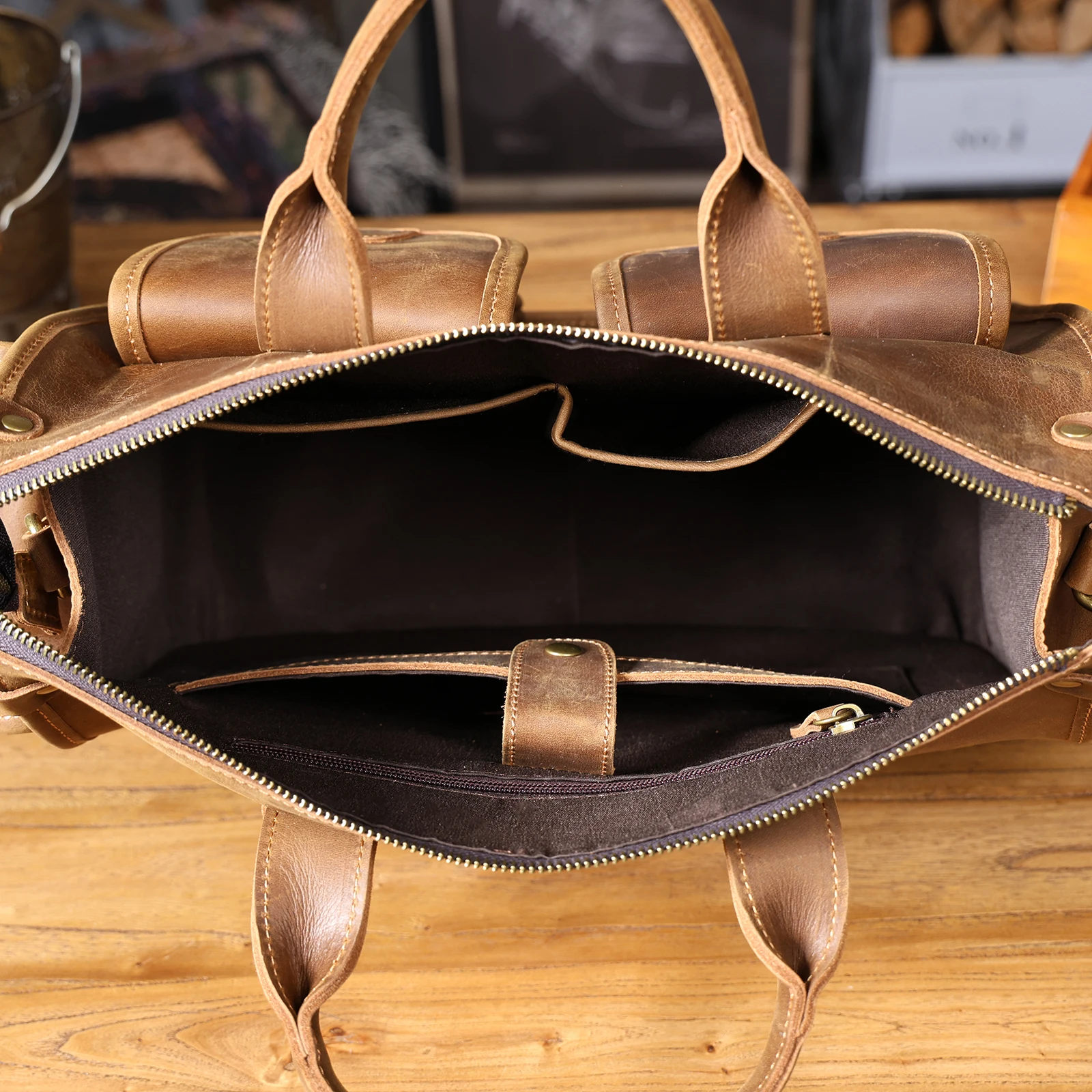S.WORKER Vintage Genuine Leather Men's Briefcase 14" Laptop Bags Crazy Horse Leather Messenger Handbag Cowhide Idea Gift For Men