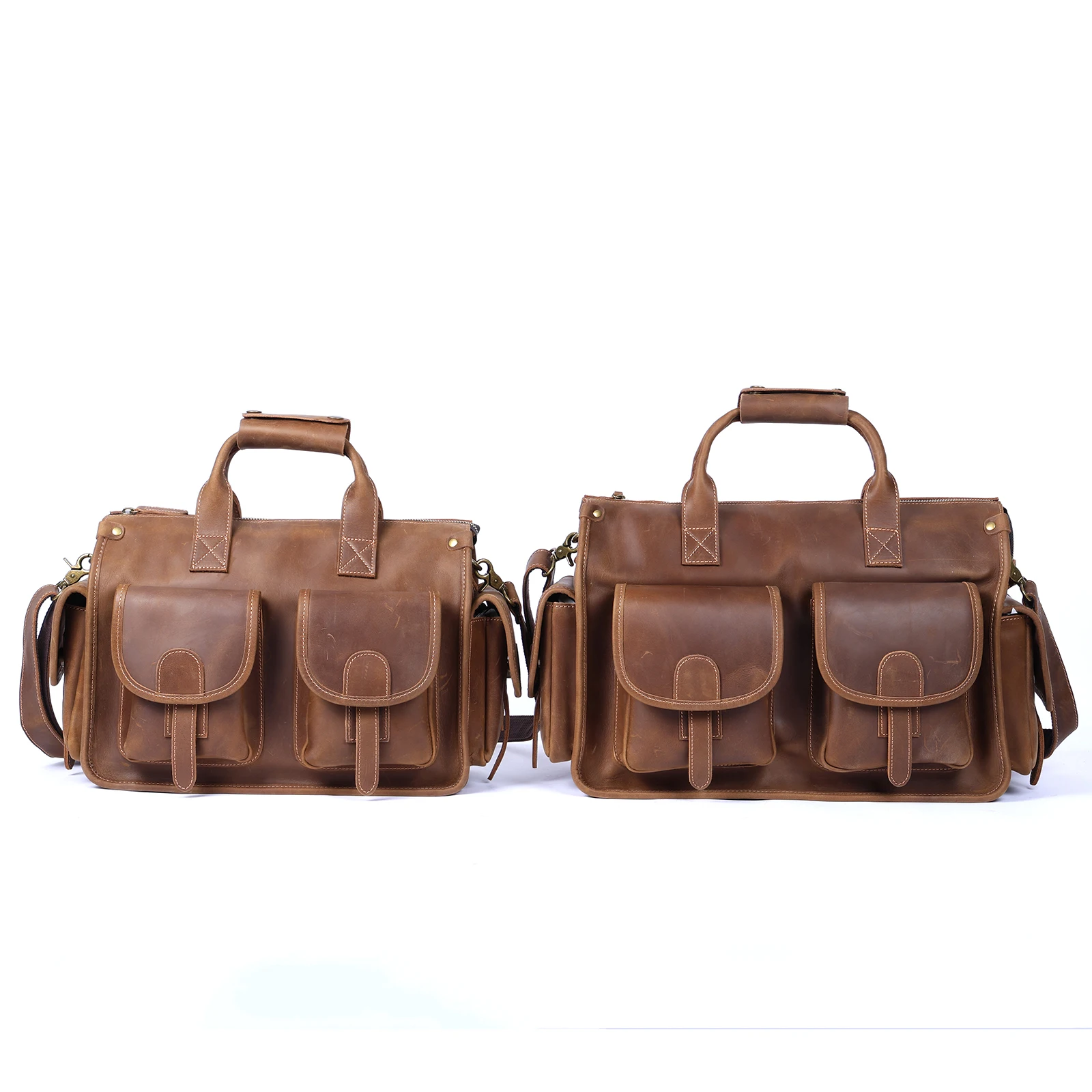 S.WORKER Vintage Genuine Leather Men's Briefcase 14" Laptop Bags Crazy Horse Leather Messenger Handbag Cowhide Idea Gift For Men