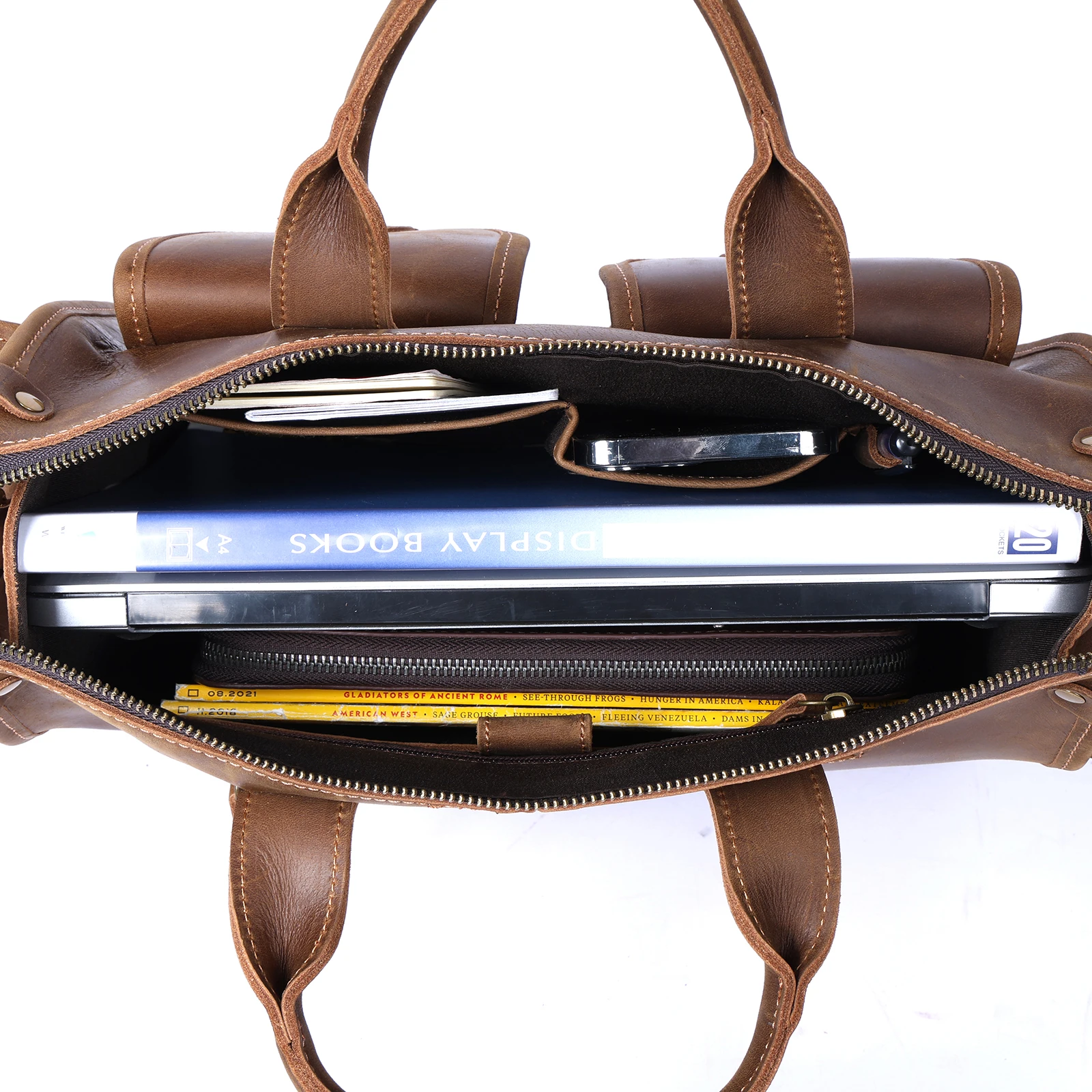 S.WORKER Vintage Genuine Leather Men's Briefcase 14" Laptop Bags Crazy Horse Leather Messenger Handbag Cowhide Idea Gift For Men