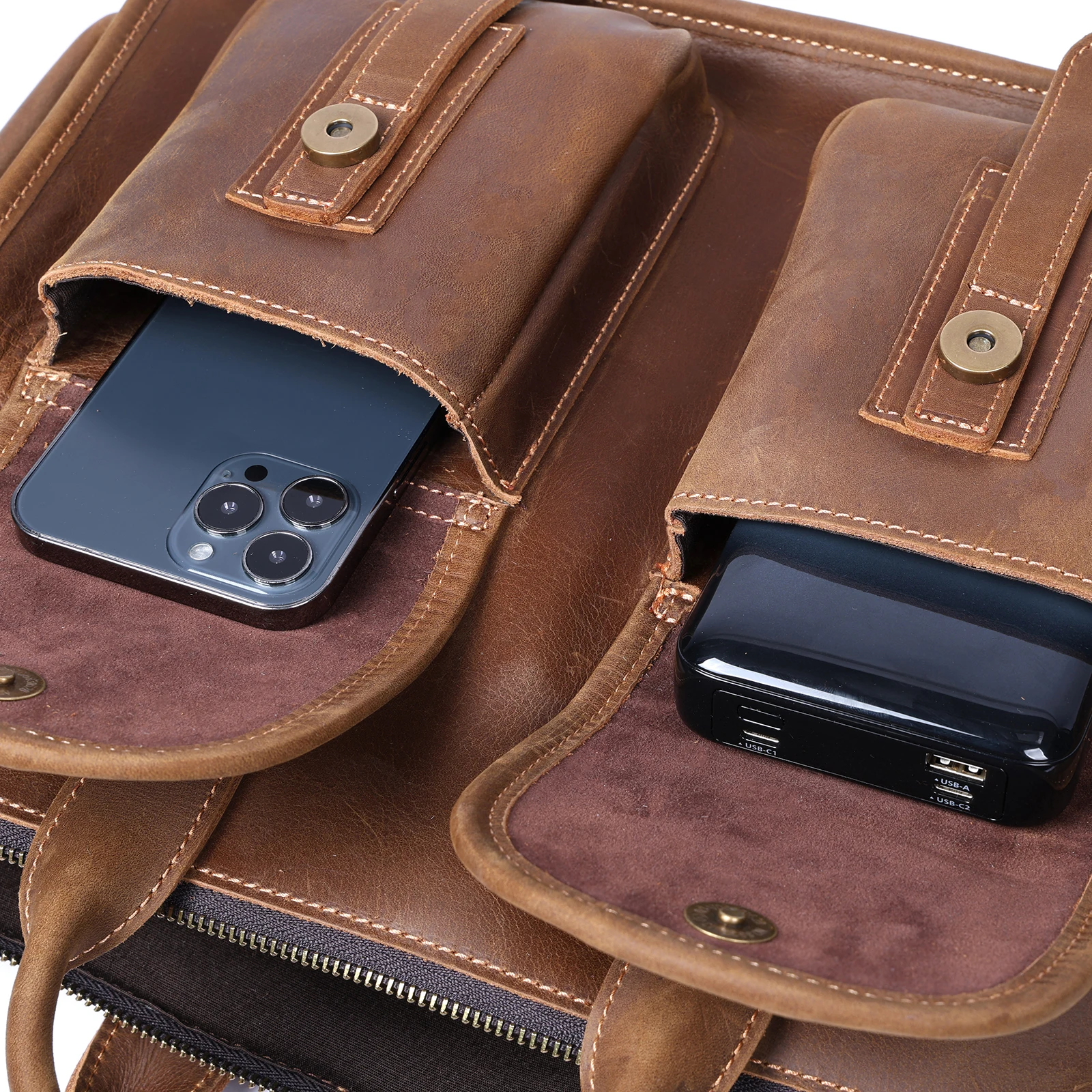 S.WORKER Vintage Genuine Leather Men's Briefcase 14" Laptop Bags Crazy Horse Leather Messenger Handbag Cowhide Idea Gift For Men