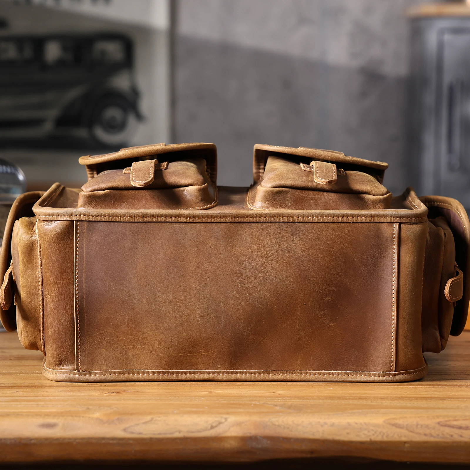 S.WORKER Vintage Genuine Leather Men's Briefcase 14" Laptop Bags Crazy Horse Leather Messenger Handbag Cowhide Idea Gift For Men