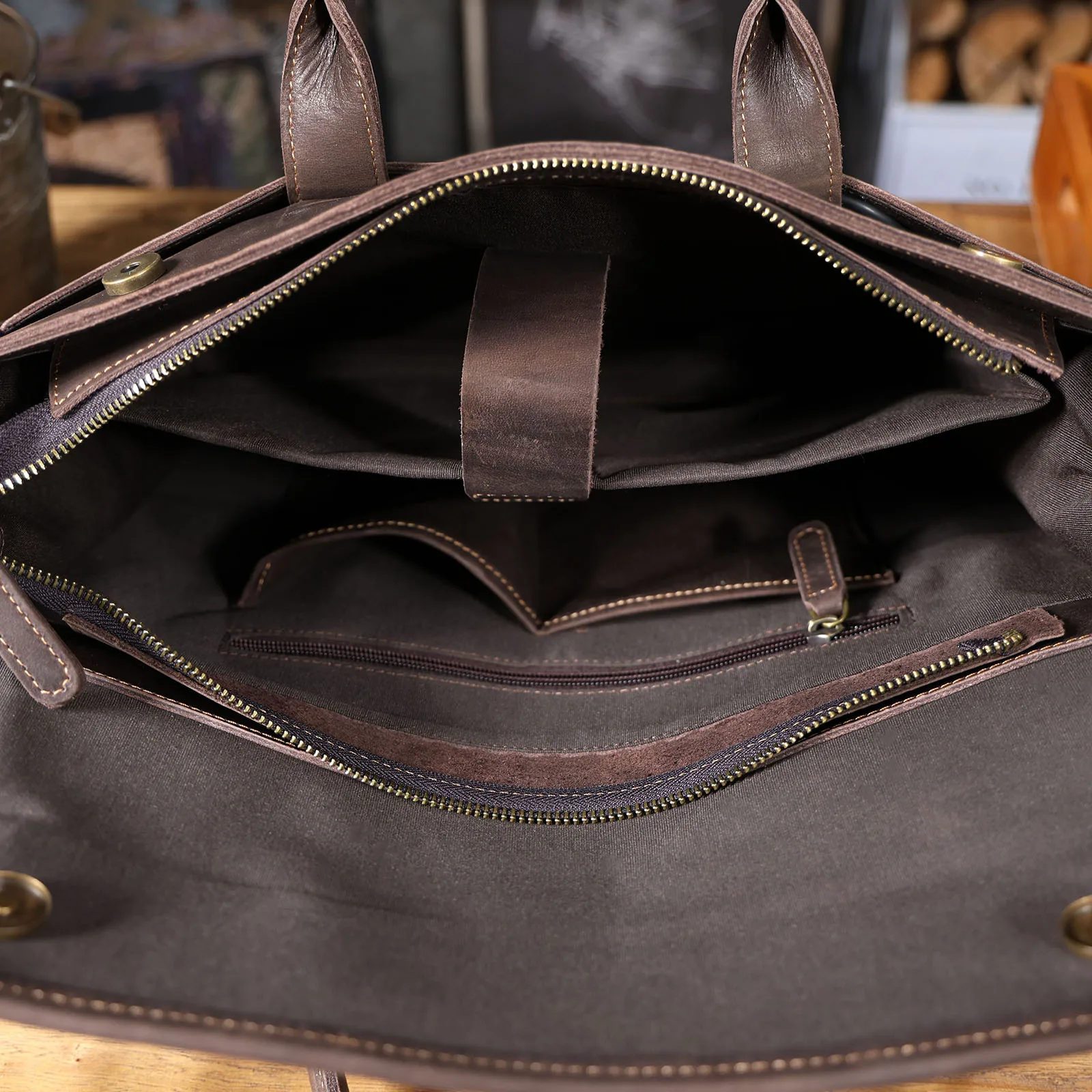 Vintage Men's Genuine Leather Briefcase 14' Laptop Bag, Messenger Bags For Work Business Crazy Horse Cowhide Handbag