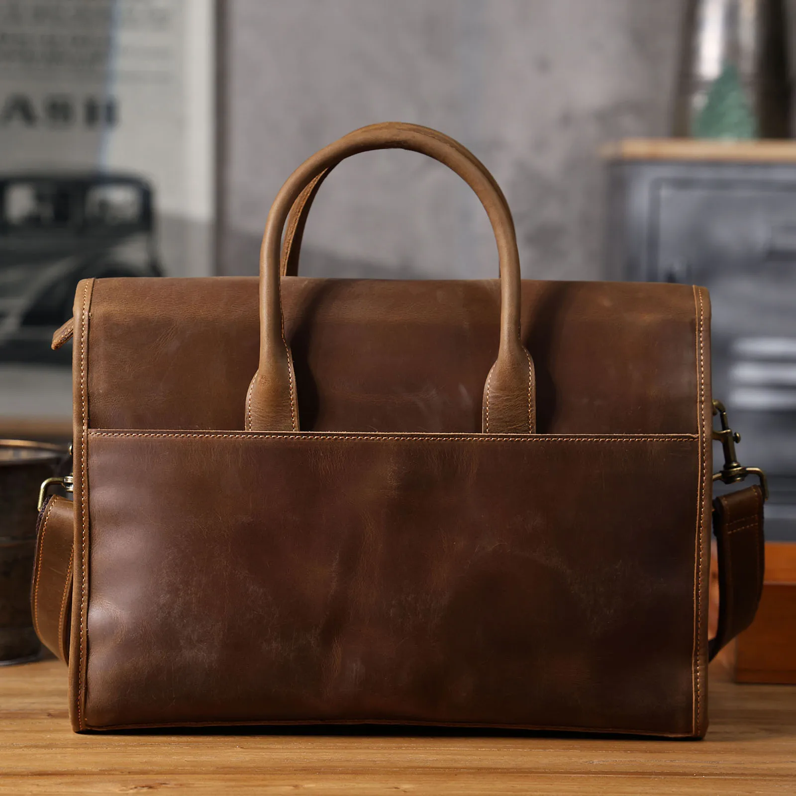 Vintage Men's Genuine Leather Briefcase 14' Laptop Bag, Messenger Bags For Work Business Crazy Horse Cowhide Handbag