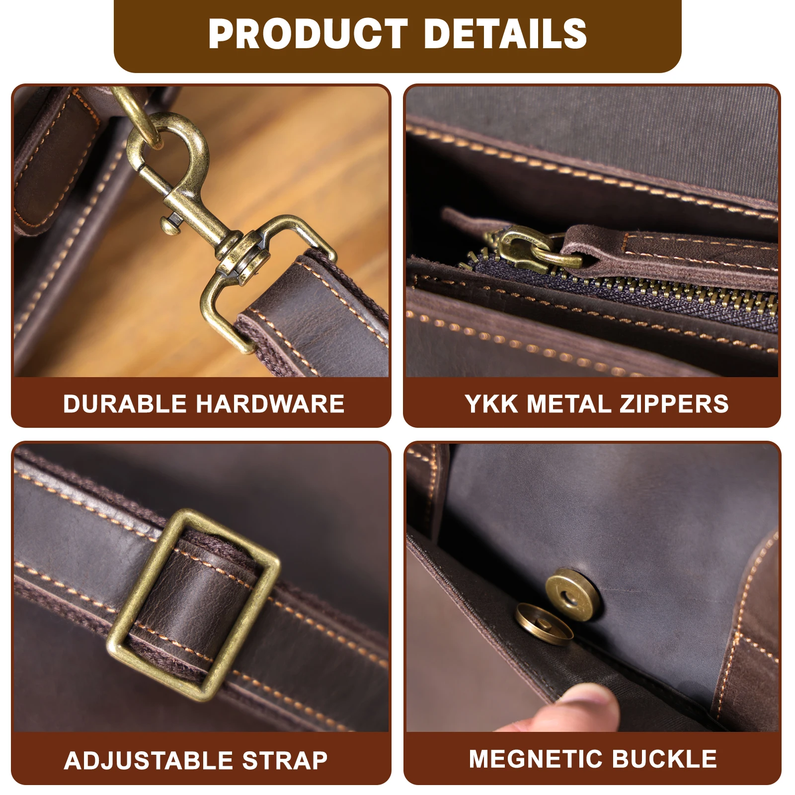Vintage Men's Genuine Leather Briefcase 14' Laptop Bag, Messenger Bags For Work Business Crazy Horse Cowhide Handbag