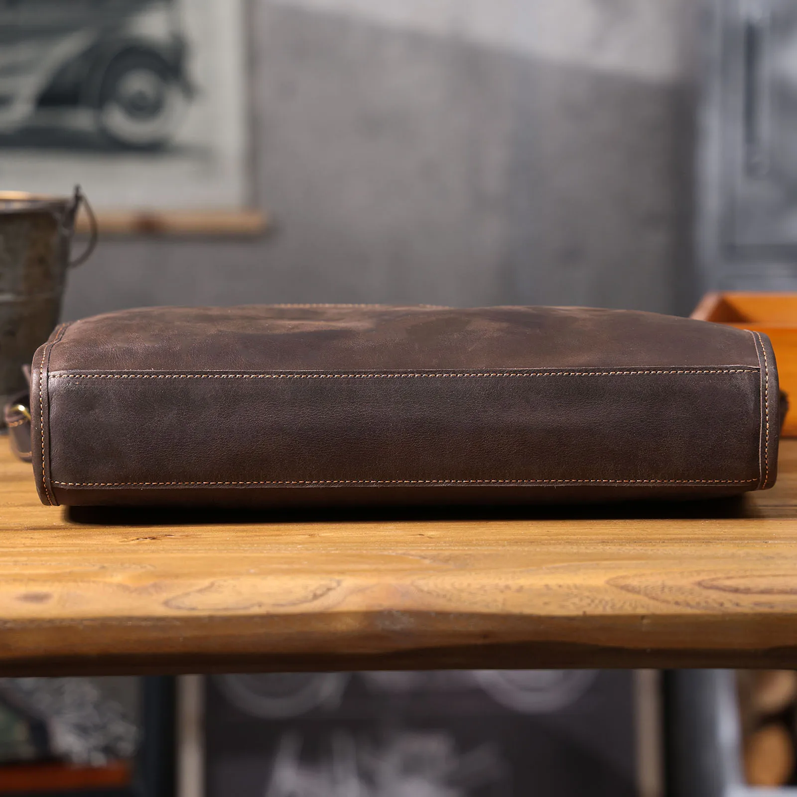 Vintage Men's Genuine Leather Briefcase 14' Laptop Bag, Messenger Bags For Work Business Crazy Horse Cowhide Handbag