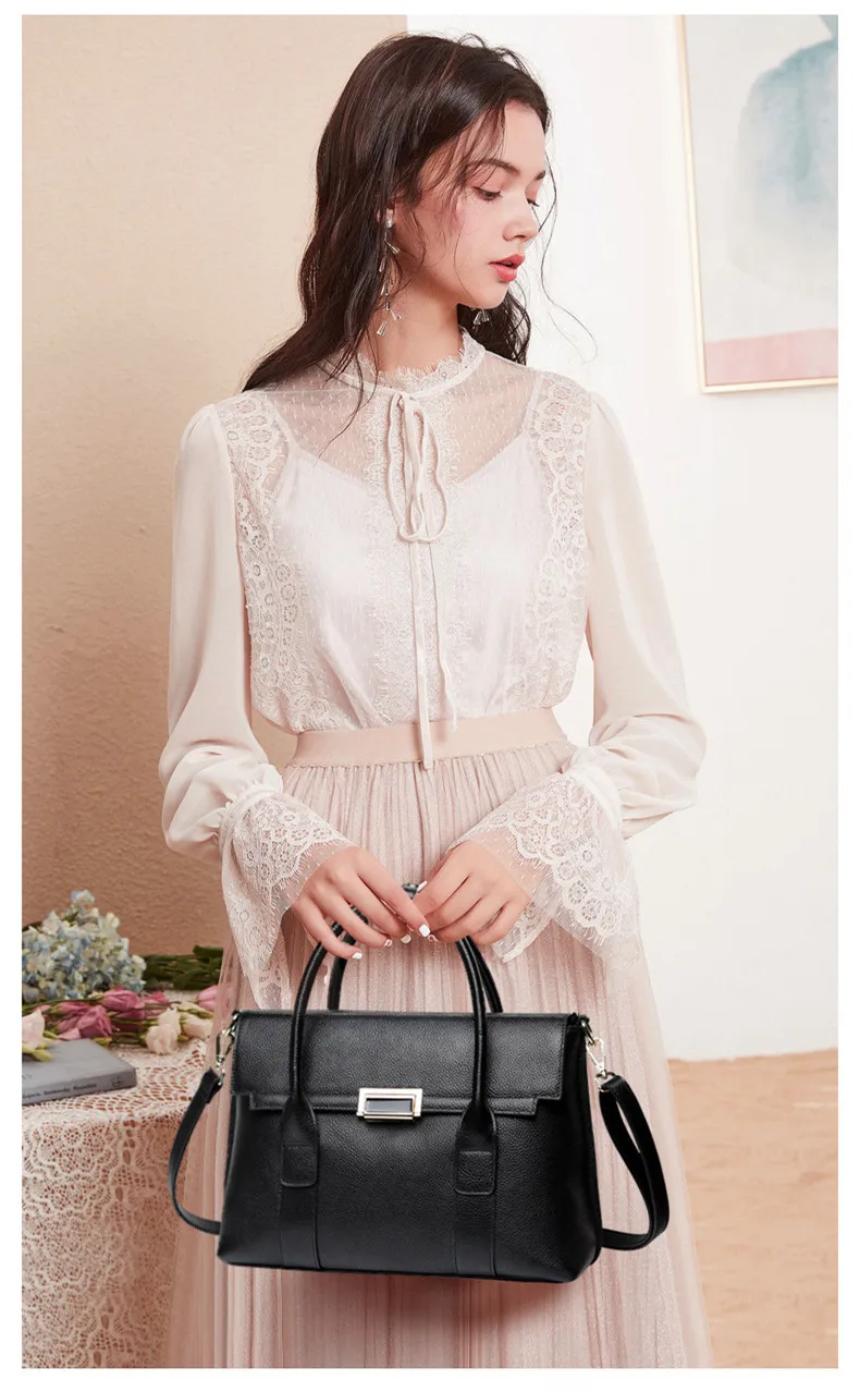 2025 New Genuine Leather Briefcase Women Handbags Large Capacity Ladies Fashion Cowhide Shoulder Messenger Bags Portable